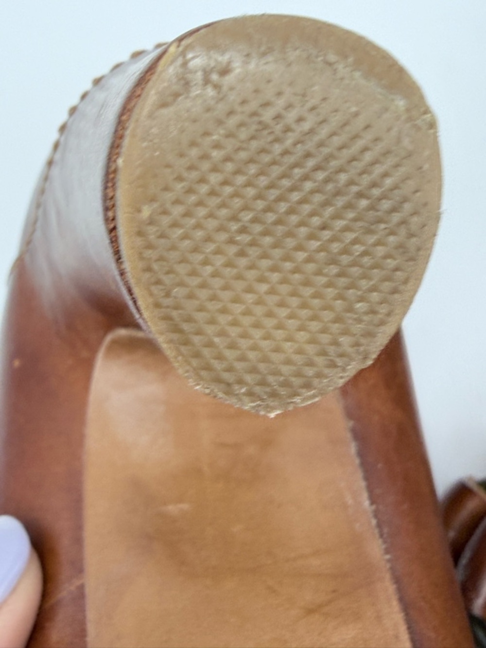 Frye Liv Double Buckle Cognac vintage Leather Block Pump 7.5/8 NEEDS TIP REPAIR - Picture 14 of 16